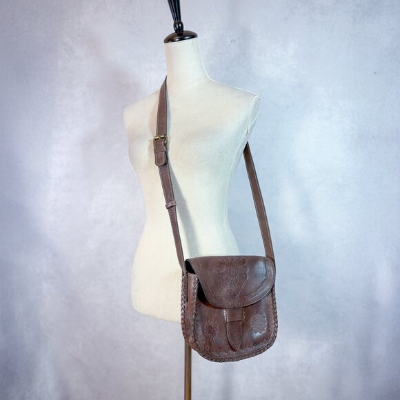 Patricia Nash Embossed Leather Cross Body Bag Tooled Forli Flap Vintage Brown - Picture 3 of 15
